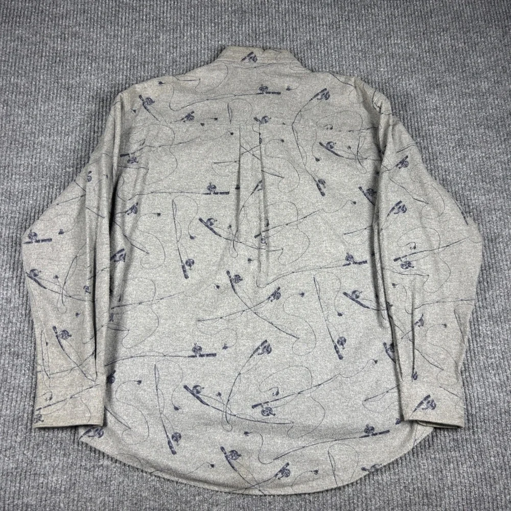 Woolrich Shirt Men's M Gray Fishing Pole Print Flannel Button Down Made in USA